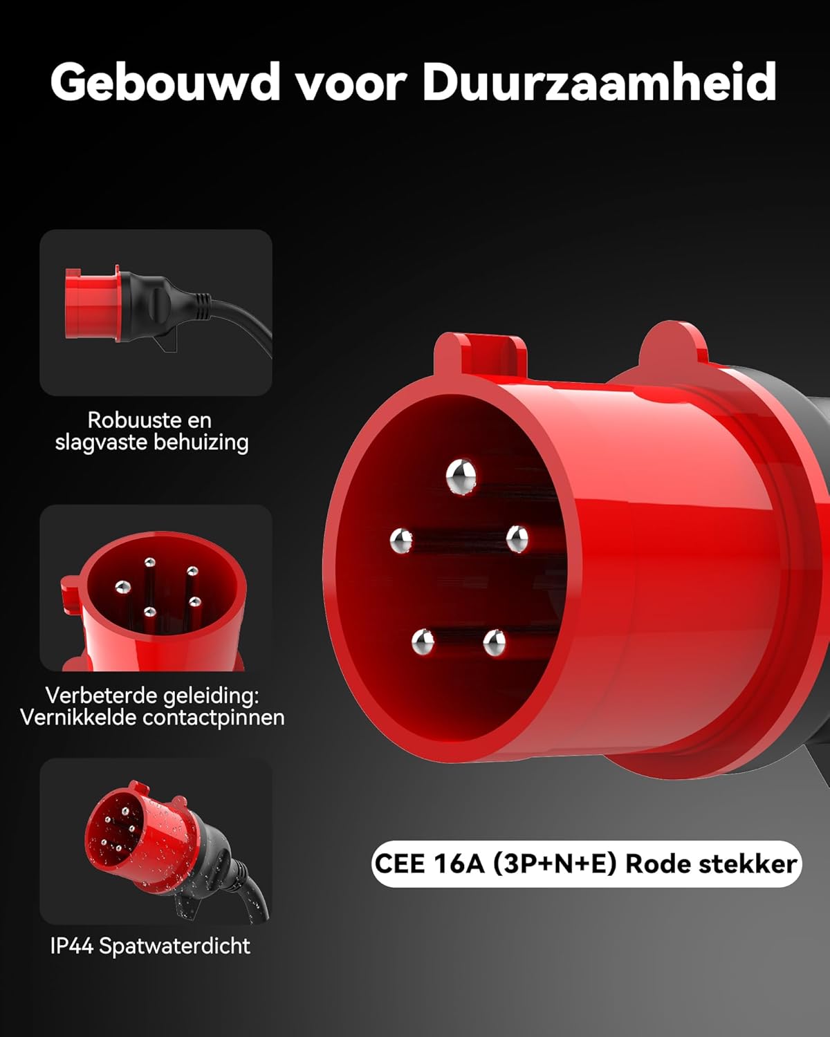 Laadkabel Type 2 – EV-laadkabel – Oplaadkabel Elektrische Auto – Mobiele Lader – Thuislader – 11 kW 3-fase – Instelbare Stroom 6A-16A Met Timer & Vertraging