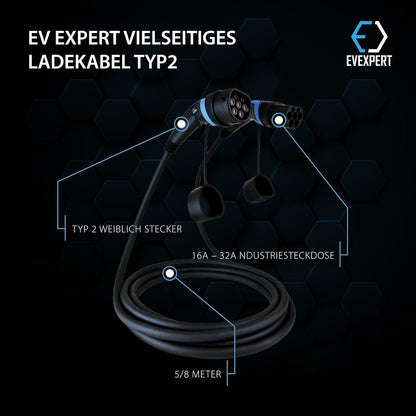 EV Expert Premium oplaadkabel type 2 | 32A | 1-3fase | 5-8 meter (1-fase / 5 meter)