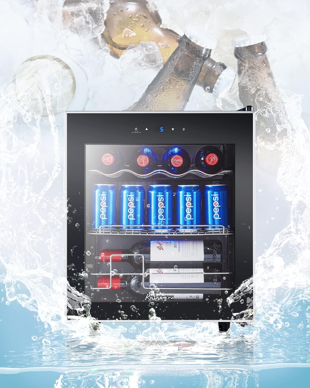 Mini-koelkast – Drankkoelkast – Compacte Koelkast – Flessenkoelkast – Koelbox – Touchbediening – Instelbare Temperatuur 5-18 °C – Glazen Deur Roestvrij Staal 40 Liter