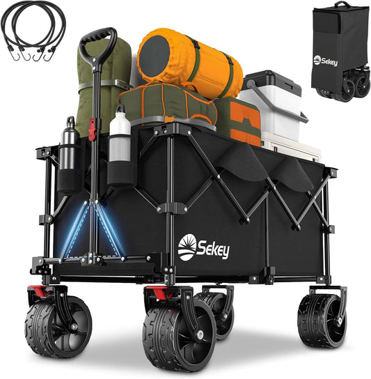 Sekey XXL Plus Opvouwbare Bolderwagen met remmen 200L 150KG draagvermogen, 17x10 cm extra brede banden voor alle terreinen, Gepatenteerd opvouwbaar in VIER richtingen, XXL-PlusB 4011, Zwart
