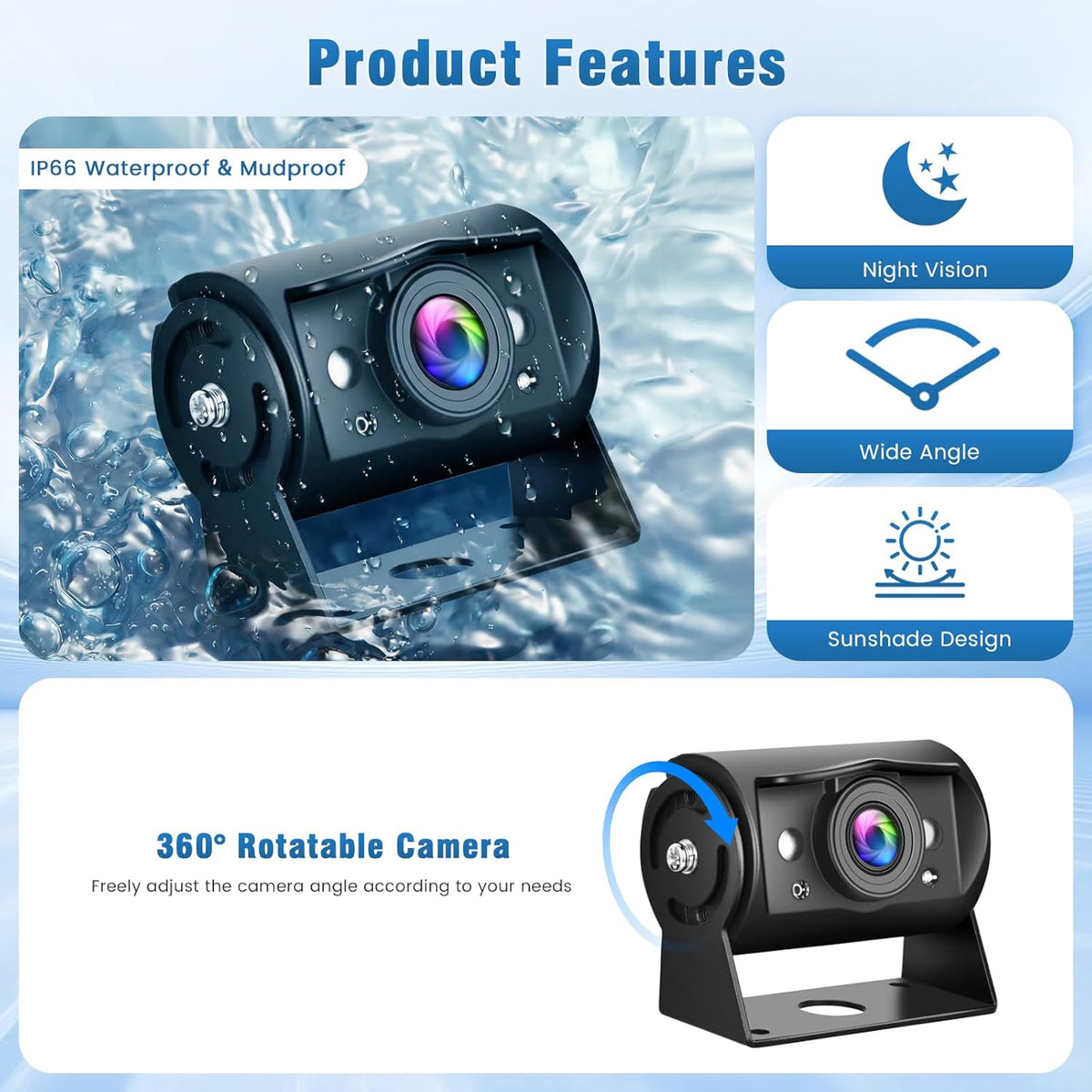 1080p achteruitrijcameraset met 4 AHD-camera's, 9 inch DVR-quad-split-monitor, beschermingsklasse IP68, nachtzicht, voor- en achteruitrijcamera's met 2 x 10 m + 2 x 20 m kabels, geschikt voor