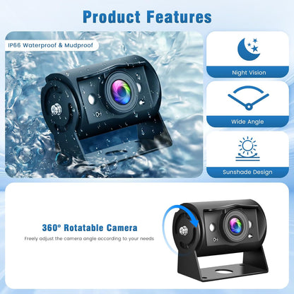 1080p achteruitrijcameraset met 4 AHD-camera's, 9 inch DVR-quad-split-monitor, beschermingsklasse IP68, nachtzicht, voor- en achteruitrijcamera's met 2 x 10 m + 2 x 20 m kabels, geschikt voor