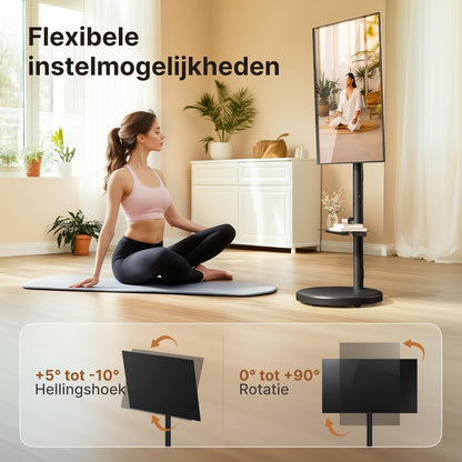 In hoogte verstelbare oprolbare tv-standaard voor 37-86 inch televisie, 50 kg draagvermogen, staand en liggend formaat, stabiele mobiele tv-wagen met plank, max. VESA 600x400mm (zwart)