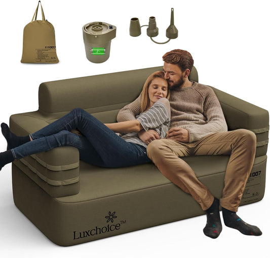 Opblaasbare sofa, camping, luchtbank, campingbank, opblaasbare bank, outdoor luchtsofa met armleuning en draagbare pomp