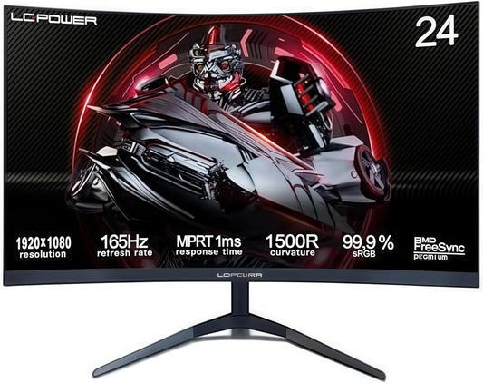 LC-Power 24 Inch FHD Gaming Monitor 165Hz 1920x1080, 1500R, FreeSync, G-SYNC COMPATIBE, HDR Ready, DP & HDMI,1ms, LC-M24-FHD-165-C-V2