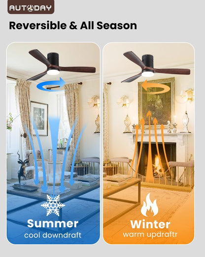 Plafondventilator met ledlicht, 24 W, 132 cm diameter, zeer stil, plafondventilator, gelijkstroommotor, vermogen 38 W, 3 vleugels, natuurlijk hout, afstandsbediening, timer en 6 snelheden
