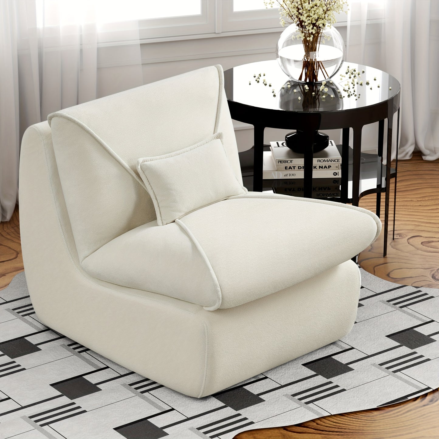 Recliner Chair, Ergonomic Upholstered Lazy Sofa, Indoor Seat Cushion with Soft Light Beige-Friendly Chenille Fabric, Modern Lounger with High-Density Foam Support, Suitable for Bedroom, Living Room, Office, and Lounge, Lightw