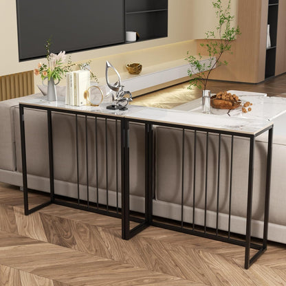 FATIVO Consoletafel van marmeren ingang: gladde gefrituurde stenen woonkamerconsoletafel 80 × 30 × 78,5 cm modern wit entree meubel, zwart frame, Scandinavisch design bankpunt – jade wit