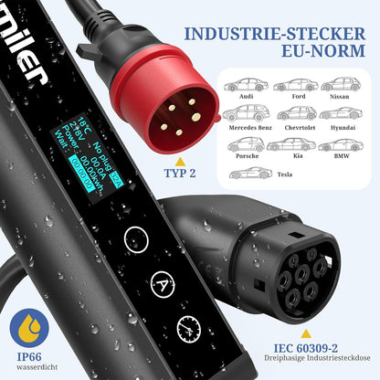 Draagbare EV Oplader – Elektrische Auto Lader – Mobiele EV Charger – 3-fasen Laadpunt – 22 kW Snel Laden – Wifi App Bediening