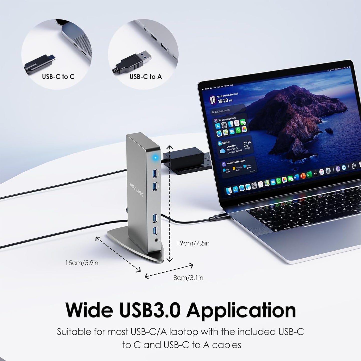 DisplayLink Docking Station Dual Monitor, WAVLINK 14-IN-1 USB-C/A Laptop Docking Station met 2 x 4K HDMI, 2x 4K DP, 1000 Mbps Ethernet, 6 x USB 3.0, audio en microfoon voor Mac/Windows