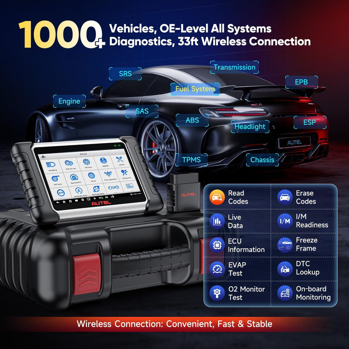 Autel MaxiPRO MP808BT PRO Android 11 [2 Jaar Updates - Waarde €650], 2024 ECU-Codering op Dealerniveau, Upgrade van MS906BT MP808S MP808 MP808BT, Volledig Bidirectioneel, 30+ Service, OE-Diagnostiek