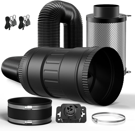 Ventilatieset 100 Mm – Inline Buisventilator – Afzuigventilator – Actiefkoolfilter – Afvoerslang – 170 M³/U – Regelbare Snelheid 0-100%