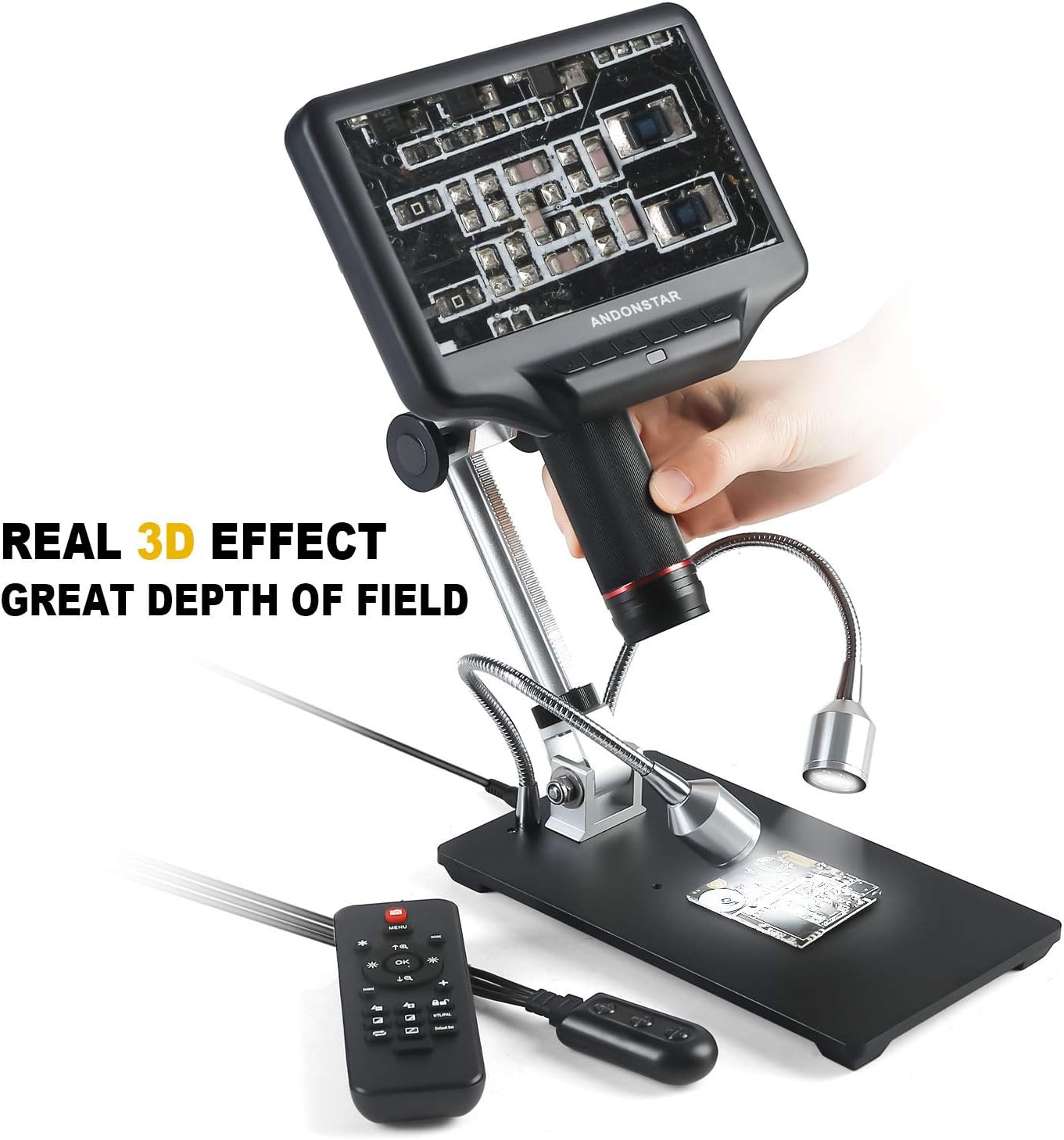 Andonstar AD407 3D HDMI Soldering Digital Microscope met 4MP UHD en 7 inch verstelbare LCD-scherm USB-videomicroscopen voor telefoonreparatie SMT SMD DIY