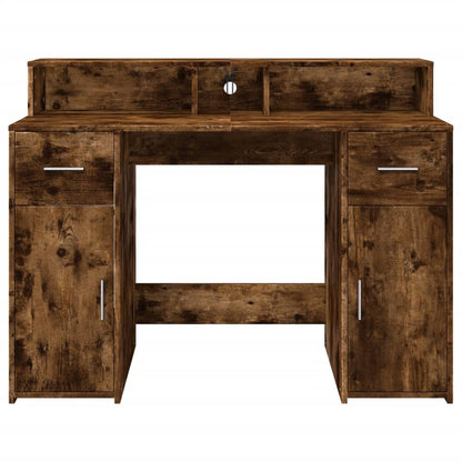 Bureau – Laptop tafel – Werkblad – Computertafel – Gametafel – Smoked Oak – RGB LED-verlichting – Duurzaam behandeld hout