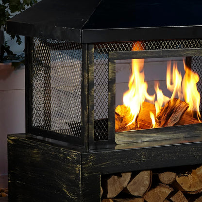 Neo Zwart Staal Outdoor Tuin Log Brander Branden Vuurkorf Chiminea Heater Kachel Mesh Surround Opslag