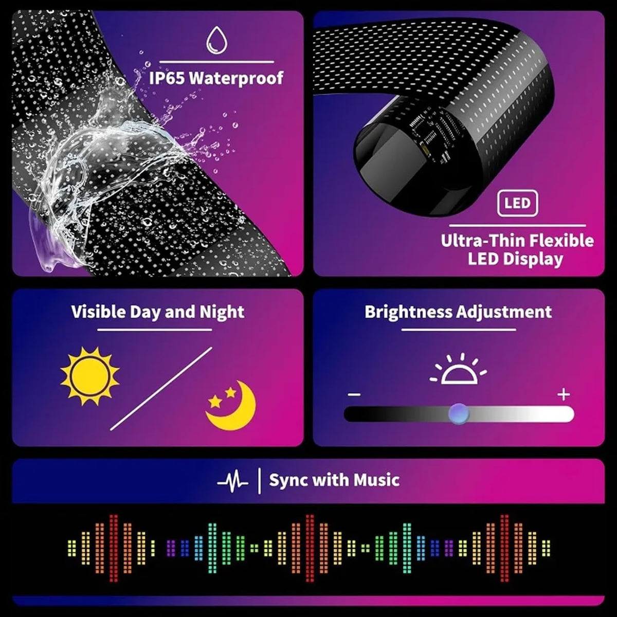 Flexibel led-displaybord, 99 x 20 cm, programmeerbaar RGB-loopschrift via Bluetooth Smart app, full-colour Devil Eyes Matrix paneel, voor autostyling, bar, reclame, restaurant, winkel, feestdecoratie