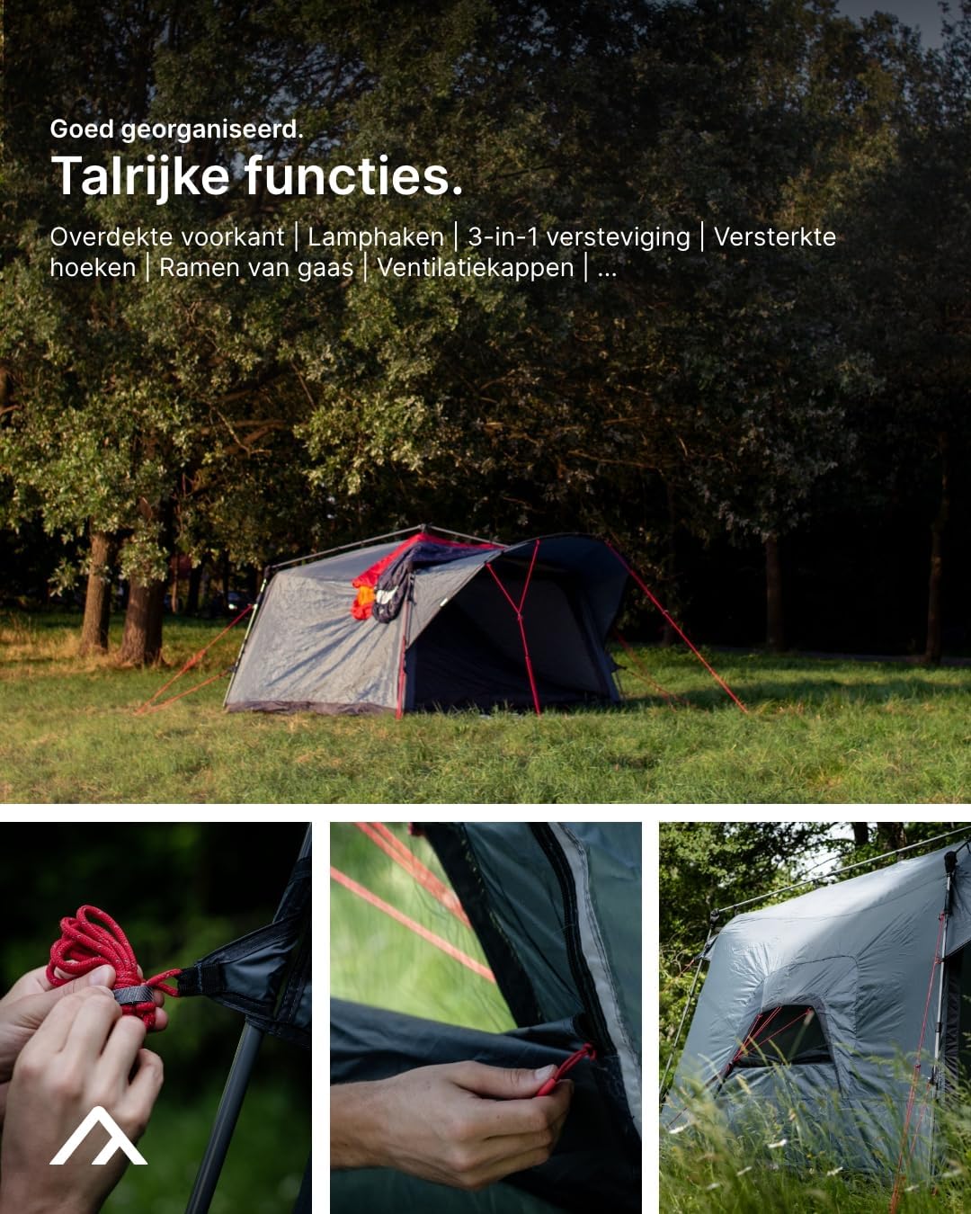 Qeedo Quick Villa familietent, paraplutent (4 of 5 personen) met Quick-Up-System – grijs