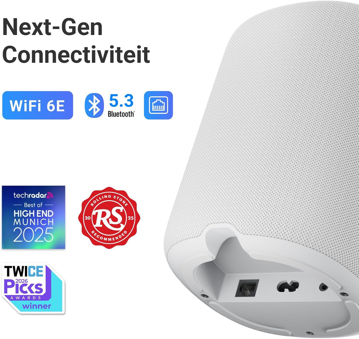 WiiM Sound slimme speaker met 1,8″ touchscreen, Hi-Res 24-bit/192 kHz, AI RoomFit™, 100 W piek, Wi-Fi 6E/Bluetooth 5.3, multiroom & stereoparing, afstandsbediening inbegrepen