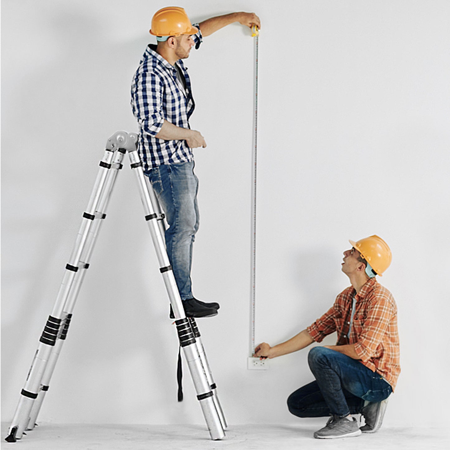 LZQ 3-Step Foldable Aluminum Extension Ladder with Non-Slip Rubber Feet, Adjustable Height & Ergonomic Handles - Lightweight Portable Design for Home, Office, Construction Use, Ladder for Home Use, Sturdy Construction