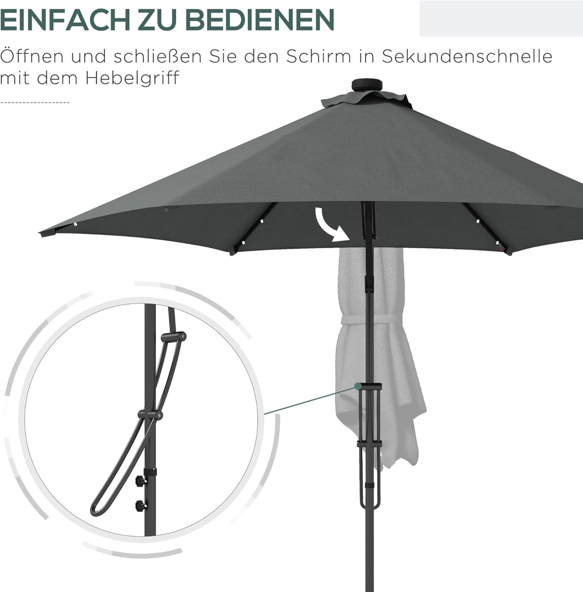 Parasol – Zweefparasol – Balkonparasol – Tuinparasol – Stokparasol – Ø290 cm – Met LED-verlichting – Windbestendig Stalen Frame