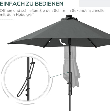 Parasol – Zweefparasol – Balkonparasol – Tuinparasol – Stokparasol – Ø290 cm – Met LED-verlichting – Windbestendig Stalen Frame