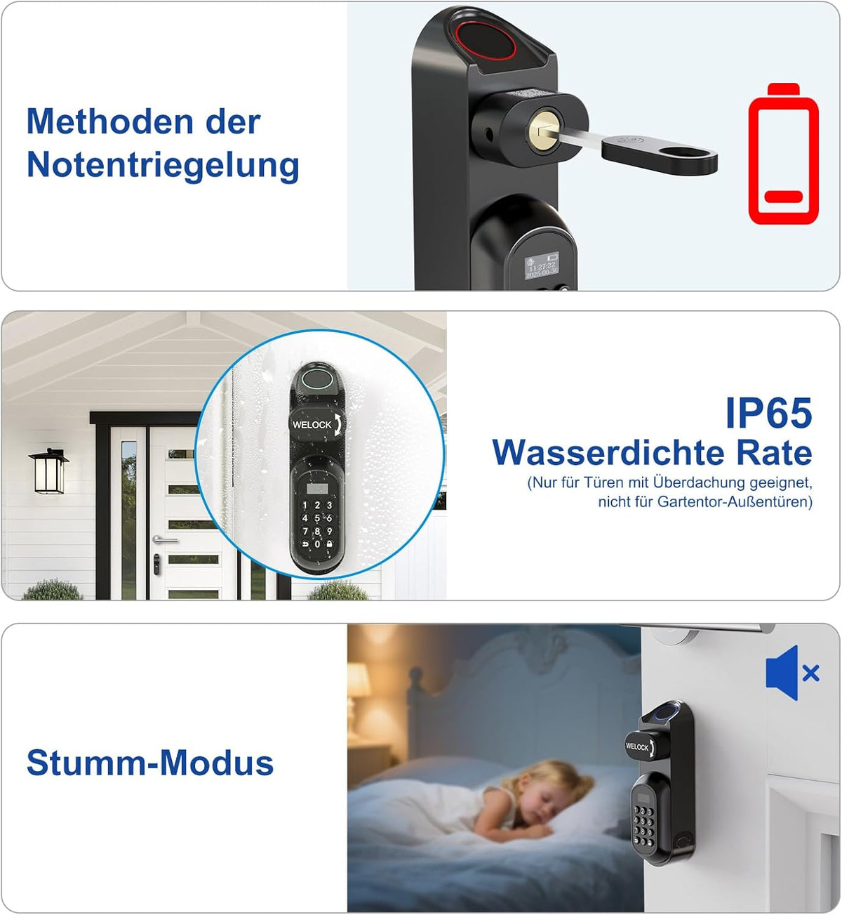 WELOCK U81 Deurslot, vingerafdruk, elektronisch deurslot, code met RFID-kaart, app, wifi, vingerafdrukslot, huisdeur, IP65, slim slotcilinder voor deuren van 60-115 mm, Smart Lock