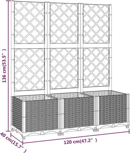 Gecheer Planter with trellis garden fence frost and UV resistant trellis climbing aid planter flower box flower box black 120x40x136 cm polypropylene - QUORE
