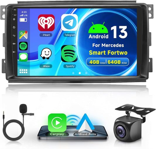 4G+64G Wireless CarPlay Android 13 Car Radio 2 Din for Mercedes Benz Smart Fortwo 451 2005-2010 with Android Auto, Navi, GPS, WiFi, 9 inch Car Radio with Mirror Link, Bluetooth, FM/RDS/DAB/SWC - QUORE
