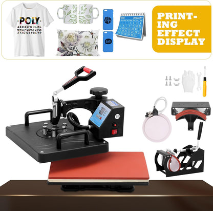 Transferpers, hittepers, 360 graden, 29 x 38 cm, draaibaar, doe-het-zelf, multifunctionele sublimatie, warmtepers, transferdrukmachine voor T-shirts, hoeden, tassen, tegels, EU-stekker (5-in-1