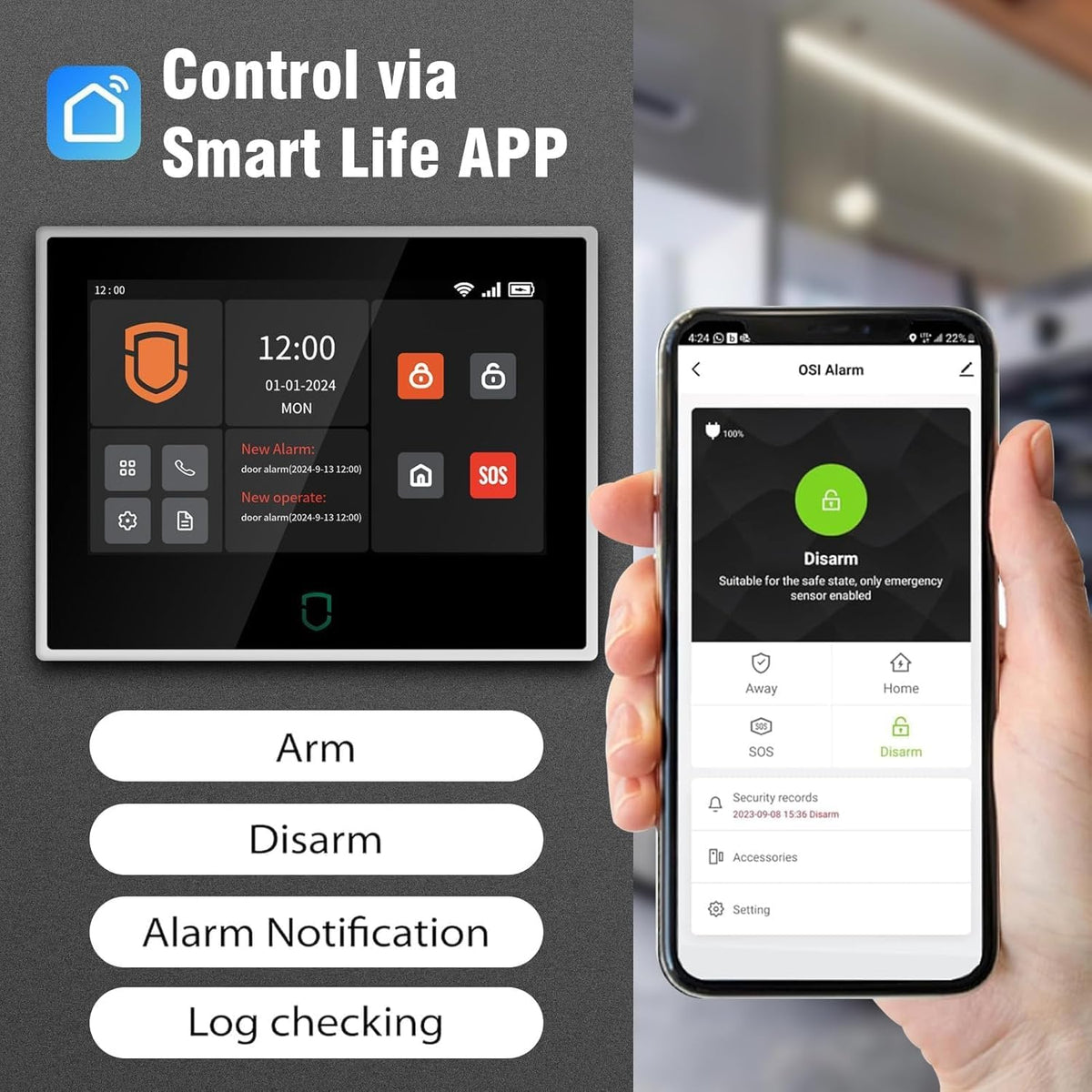 Wolf Guard WT4F-01A 4G + wifi-alarminstallatie voor thuis, 7 inch touchscreen, Tuya Smart complete systemen met app/SMS/telefoonoproepalarm, 110 dB buitensirene, bewegingsmelder, deur-/raamsensoren