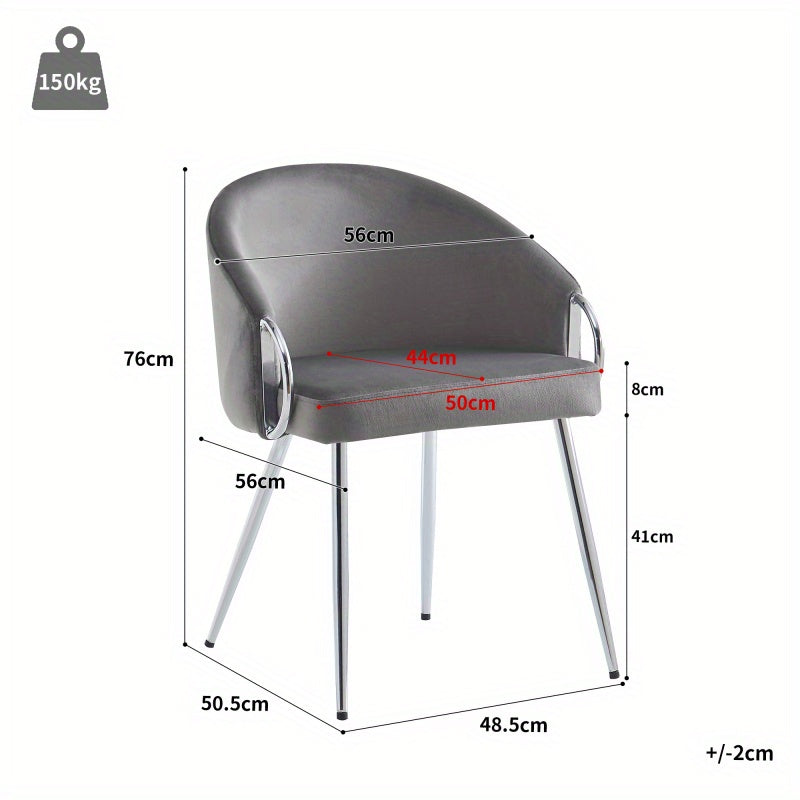 Velours Stoelen – Eetkamerstoelen – Bureaustoelen – Slaapkamerstoelen – Design Stoelen – Grijs Metaal – 8 cm Dikke Schuimvulling – Verstelbare Metalen Poten