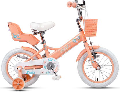 Glerc Kinderfiets voor meisjes, 30,5 - 50,8 cm (12-20 inch), voor kinderen van 2, 3, 4, 5, 6, 7, 8, 9, 10, 11, 12, 13 jaar, kinderfiets met poppenzitje, mand, steunwielen en houder, meerkleurig