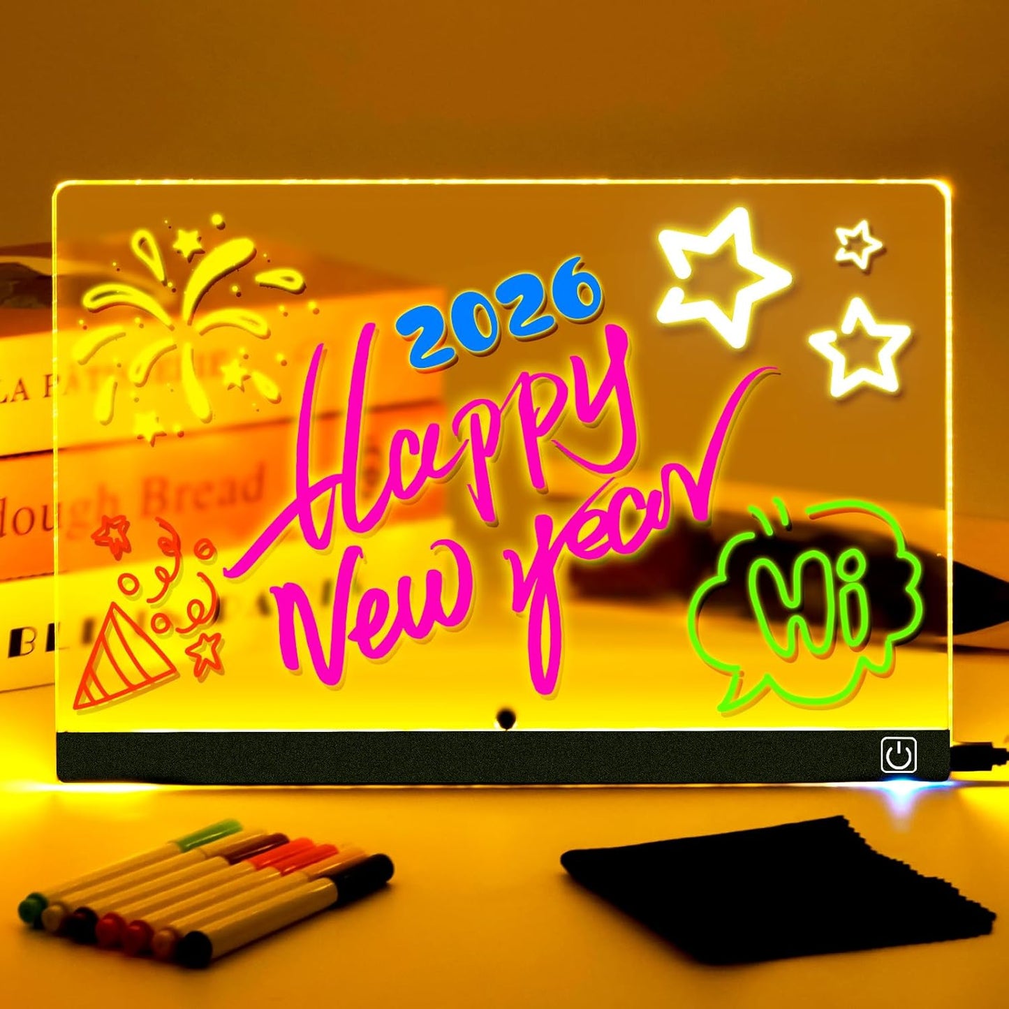 Led-tekenbord upgrade met aan/uit-schakelaar, super eenvoudig te reinigen en geüpgradeerde standaard, transparant acryl tekenbord met 7 neonstiften, 30 x 20 cm, creatief cadeau voor kinderen