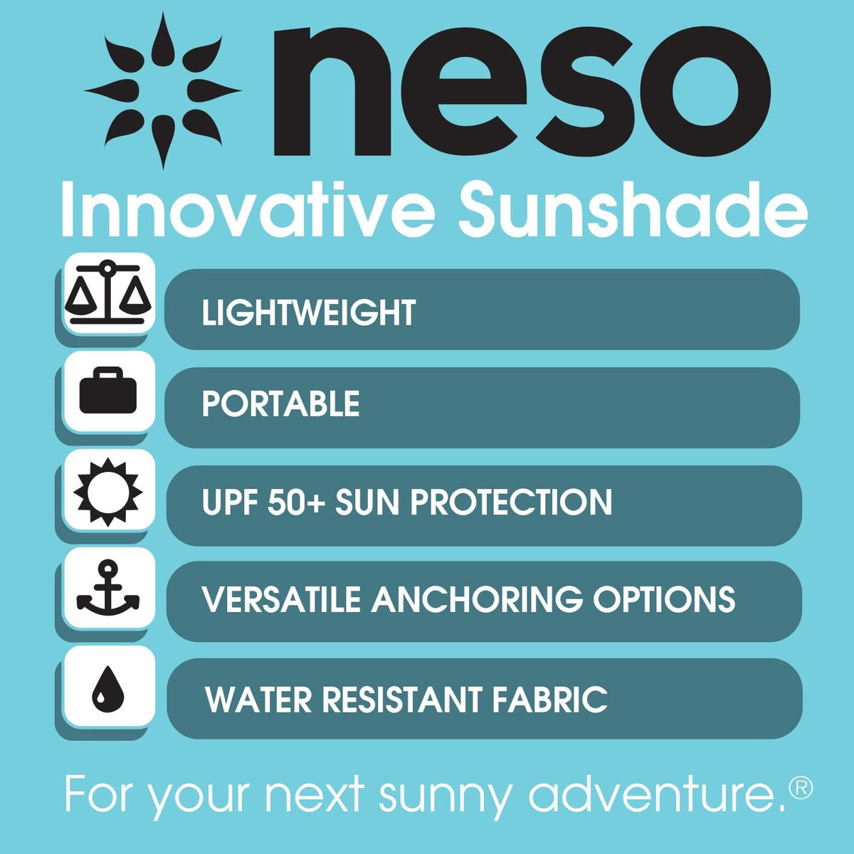 Neso Tents Strandtent met zandanker, draagbare luifel, zonnescherm, 2,1 x 2,1 meter, gepatenteerde versterkte hoeken, zonneschijn