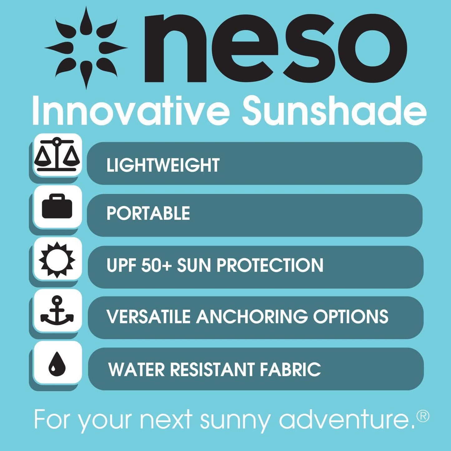 Neso Tents Beach Tent with Sand Anchor, Portable Awning, Sunshade, 2.1 x 2.1 m, Patented Reinforced Corners, Sea Foam