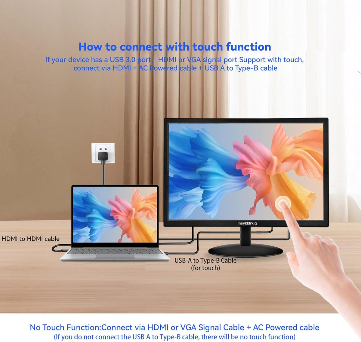 19 inch touchscreen-monitor FHD 1440x900 60Hz multi-touch monitor, PC 16:10 display met luidspreker/HDMI/VGA/Type-B-aansluiting, compatibel met laptop/Ras Pi/Windows OS