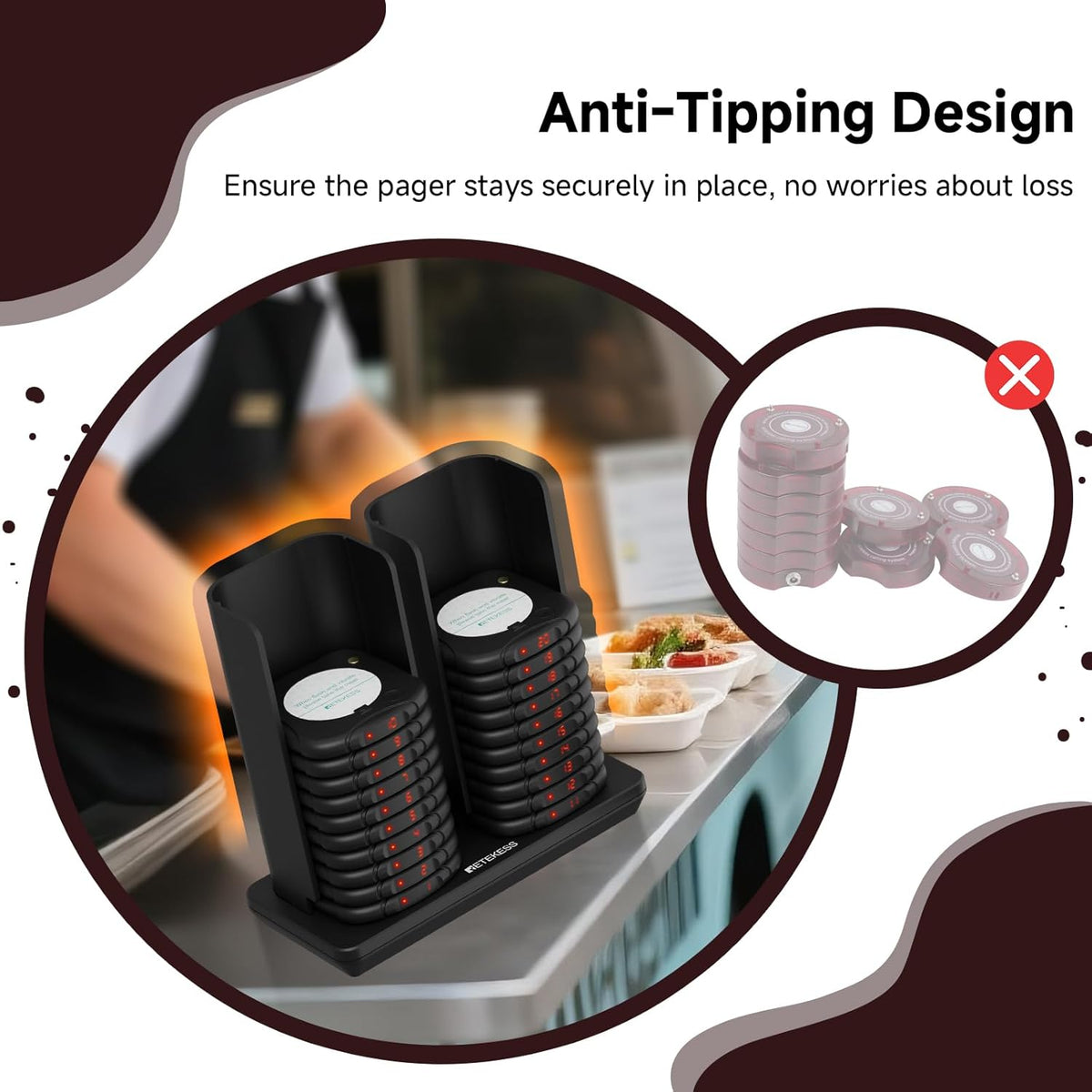 Retekess TD186 Restaurant Pager System, Buzzers For Restaurants, Range 600M, Anti-Dumping Design, One-Button Mute, 64 Prompt Modes, 20 Pagers For Food Trucks, Hotels, Churches, Bars - QUORE