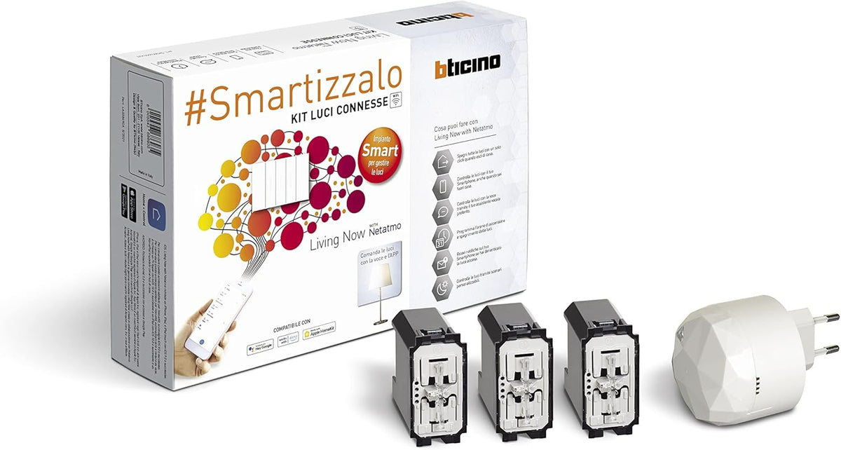 BTicino Living Now Smart SKW3601KIT, voor het in- en uitschakelen van lichten met smartphone of met spraakassistent, bestaande uit 1 gateway plug-in wit S36GWDC en 3 aansluitingen K4003C