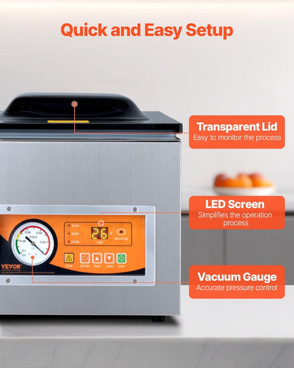 VEVOR 260 W kamer vacuüm verpakkingsmachine compact formaat 260 mm in de keuken thuis en voor commercieel gebruik voor nat voedsel, vlees, marinades