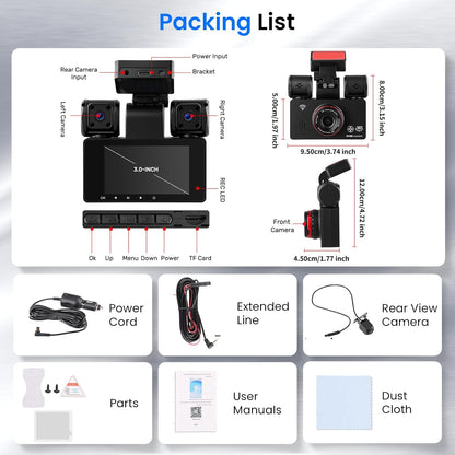 Auto Dashcam – Dashcam Auto – Autocamera – Rijcamera – Rijrecorder – 4-Camera 360° Bewaking – 2K Voorcamera Met 8 IR-Nachtzicht