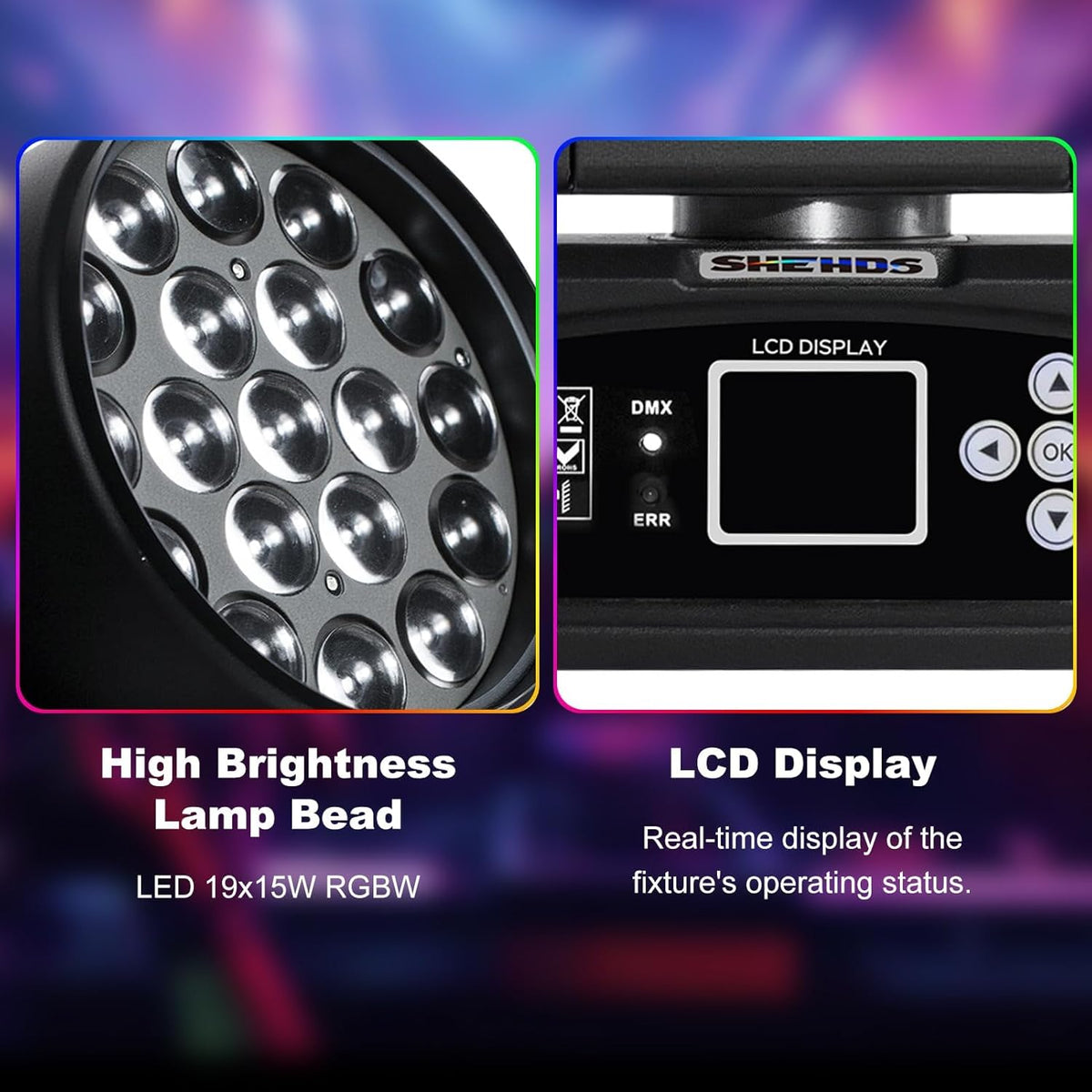 SHEHDS bewegen hoofd licht LED 19x15W RGBW 4 in 1 straal/wassen/zoom effect schermlichten DMX professionele controle zijn geactiveerde DJ verlichting voor Kerstmis discotheek en nachtkast