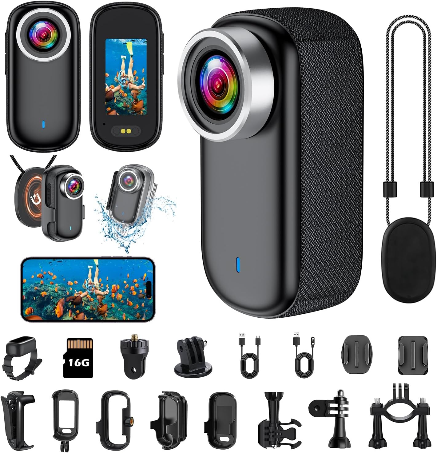 Actiecamera, wifi, 4K, waterdichte mini-actie-helmcamera, 150 graden wifi, sportactiecamera met 1,47 inch display, magnetische duim-lichaamscamera, kleine actiecamera voor motorfiets en fiets
