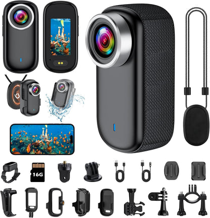 Actiecamera, wifi, 4K, waterdichte mini-actie-helmcamera, 150 graden wifi, sportactiecamera met 1,47 inch display, magnetische duim-lichaamscamera, kleine actiecamera voor motorfiets en fiets