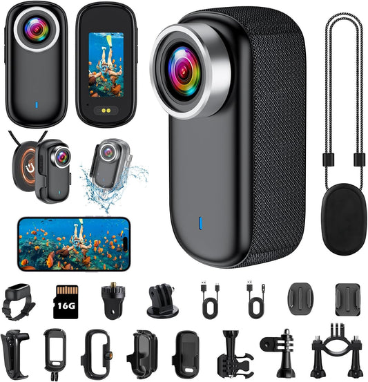Actiecamera, wifi, 4K, waterdichte mini-actie-helmcamera, 150 graden wifi, sportactiecamera met 1,47 inch display, magnetische duim-lichaamscamera, kleine actiecamera voor motorfiets en fiets