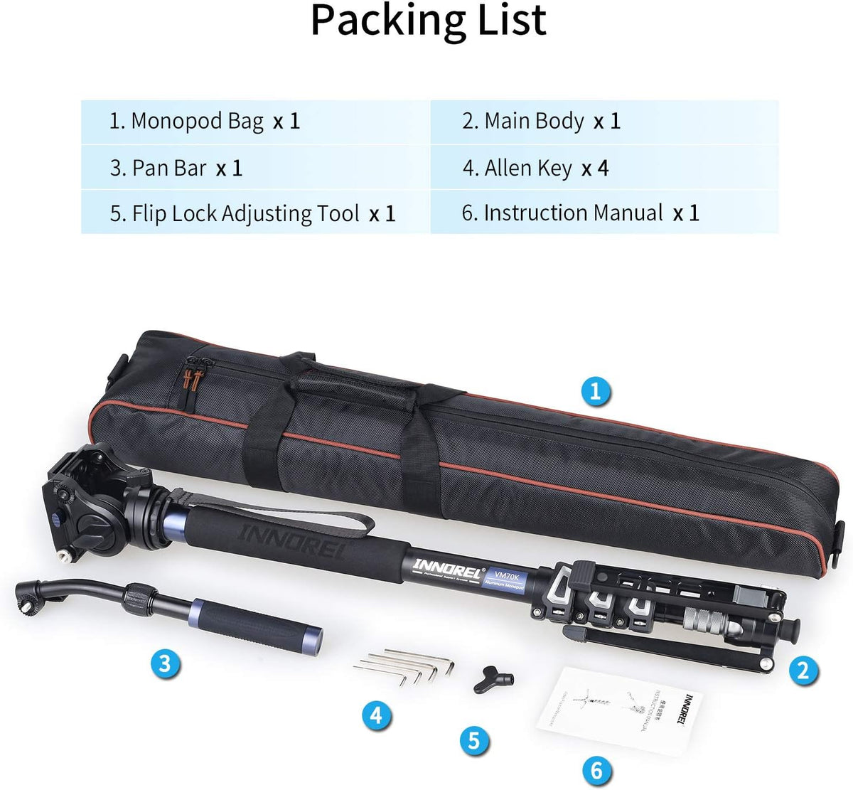 Monopod – Videomonopod – Cameramonopod – Camerastatief – Videostatief – Fluid Head Met 360° Pan En -52° Tot +91° Kanteling – Aluminiumlegering, 182 Cm Hoog En 10 Kg Draagvermogen