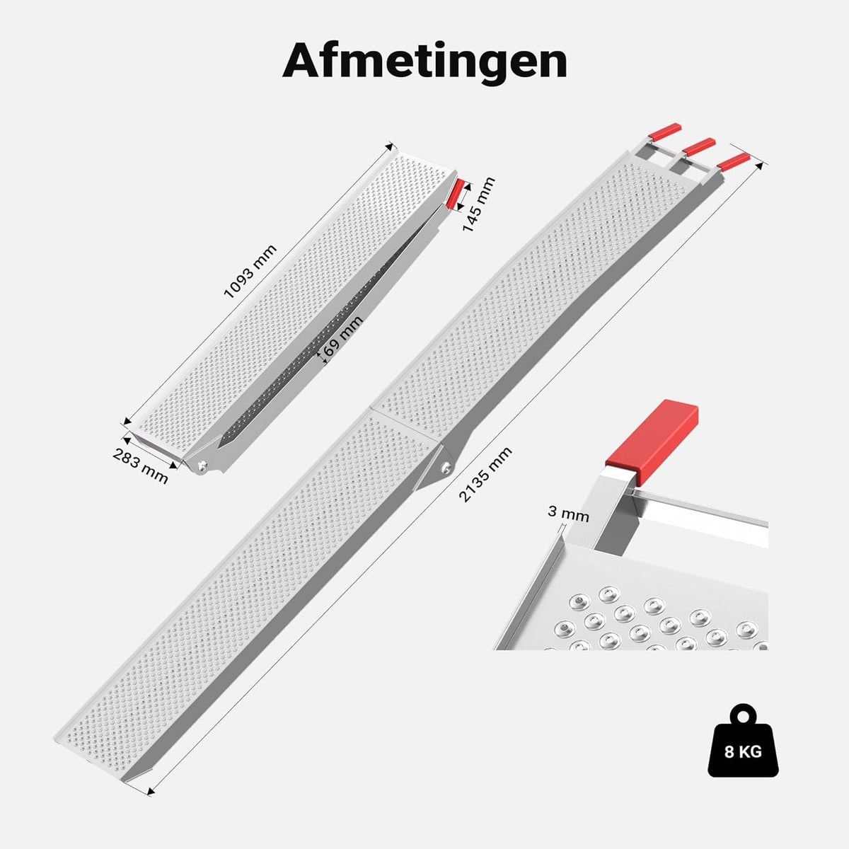 Oprijplaat aluminium opvouwbaar – 215 cm 340 kg – motoroprijplaat oprijsteun oprijplank