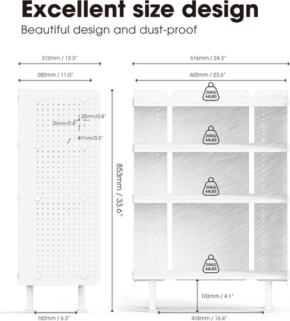 Fenge Boekenplank 4 lagen moderne displayrek plank met Pegboard, kleine boekenkast met verstelbare planken voor woonkamer, slaapkamer, thuiskantoor, 61,6 × 31,2 × 85,3 cm, Wit