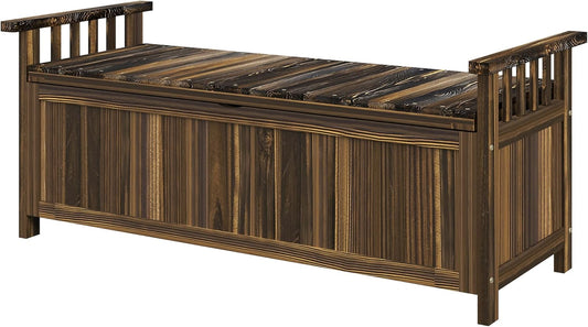 Outsunny 2-Sitzer Gartenbank Holz, wetterfest Sitzbank, Gartenmöbel mit Stauraum Armlehnen, Parkbank 240 kg load bar, Balcony bench, Holzbank für Balkon Terrasse, Garten, 128.5 x 56 x 53.5 cm - QUORE