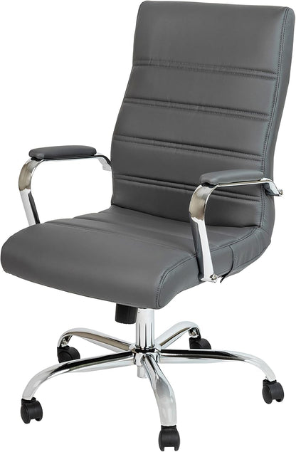 Flash Furniture Whitney Bureaustoel met hoge rugleuning - grijs LeatherSoft Executive draaibare bureaustoel met chroom frame - draaibare fauteuil
