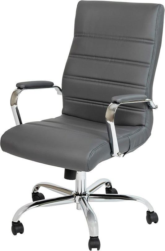 Flash Furniture Whitney Bureaustoel met hoge rugleuning - grijs LeatherSoft Executive draaibare bureaustoel met chroom frame - draaibare fauteuil